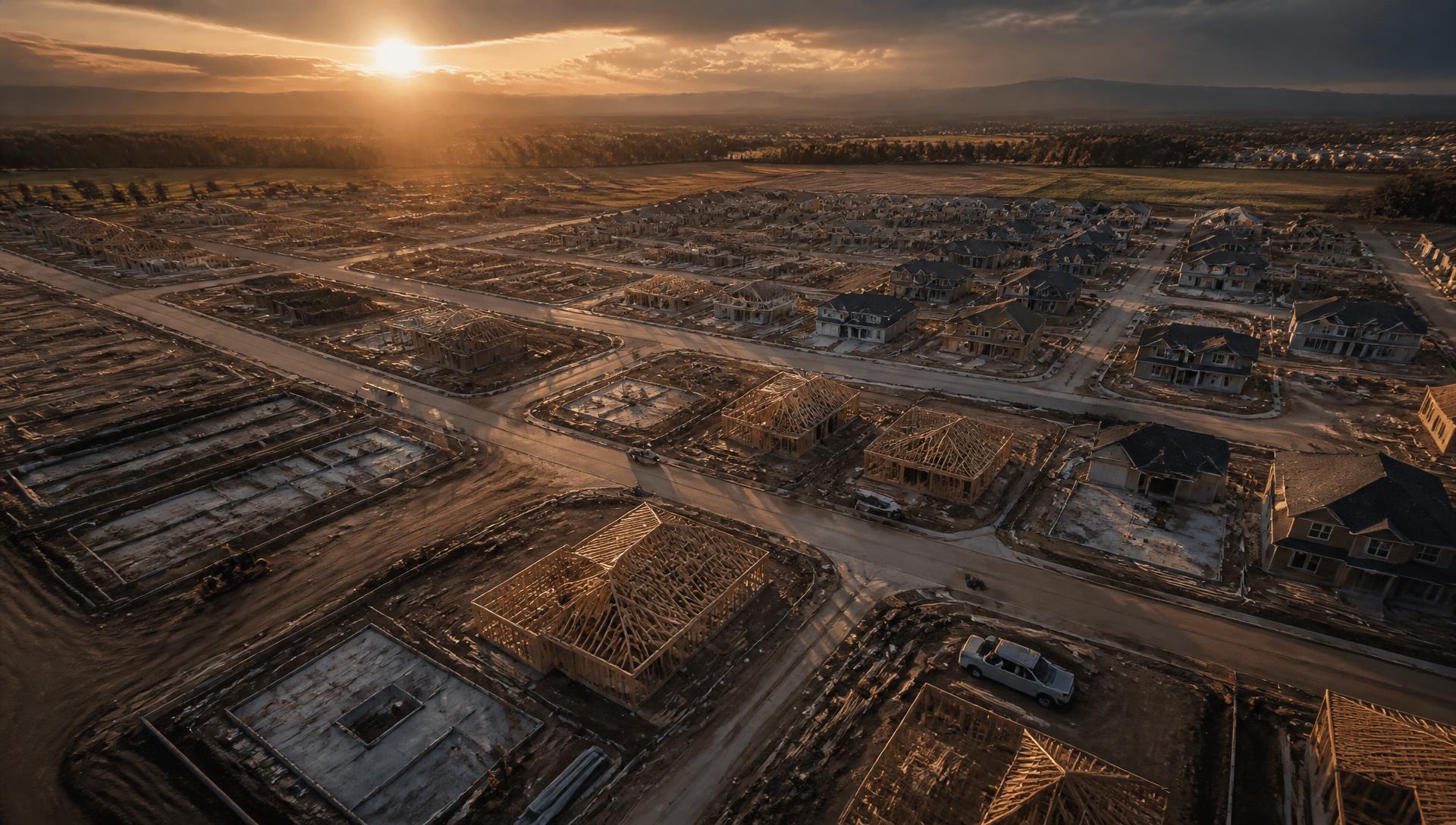 Aerial view of a subdivision at golden hour