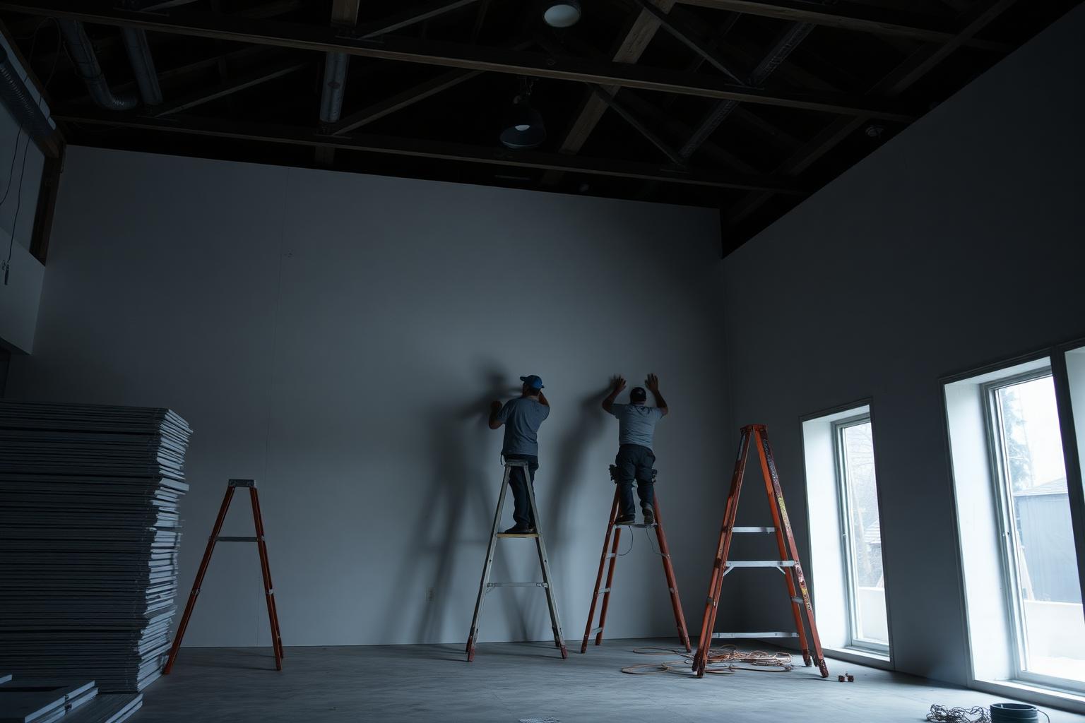Drywall crew on an active job site