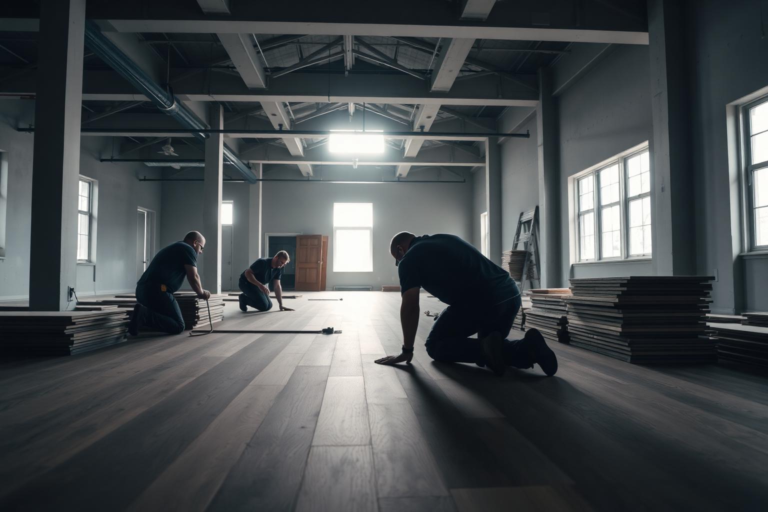 Flooring crew on an active job site